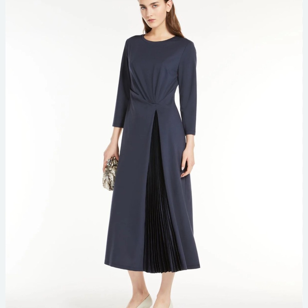 Weekend Max Mara Gessy Blue Long Sleeve midi Dress